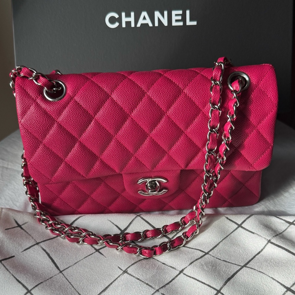21K Chanel Rose Fonce (dark pink) small caviar classic flap bag